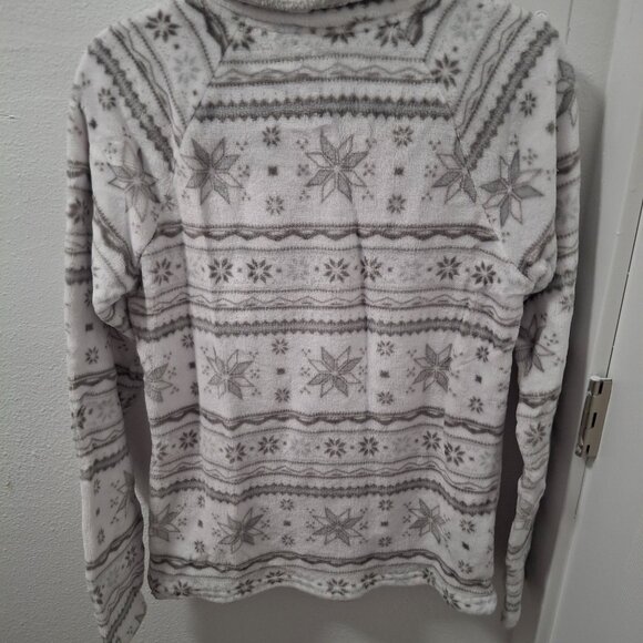 Eddie Bauer Womens Fleece Pullover M Snowflake Pattern Half-Zip Kangaroo Pocket - Picture 2 of 9